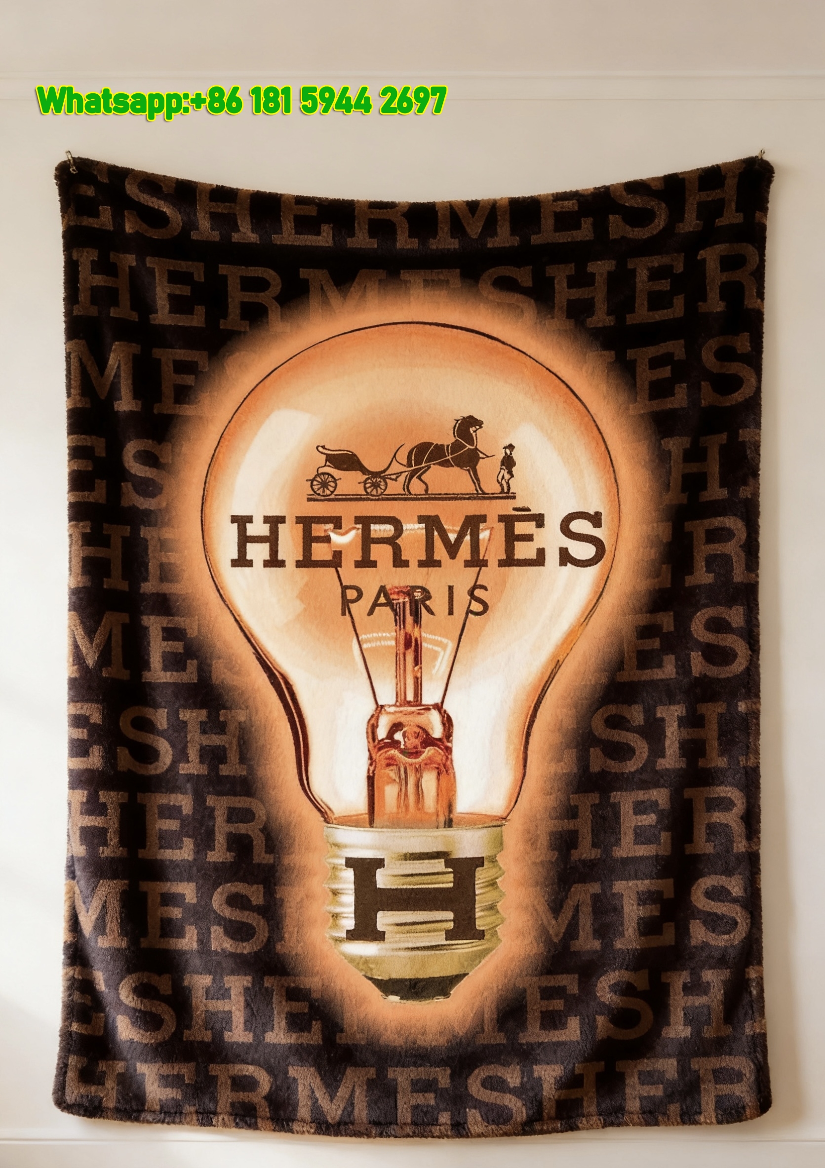 Hermès Inspired Light Bulb Logo Flannel Throw Blanket IMG_5420
